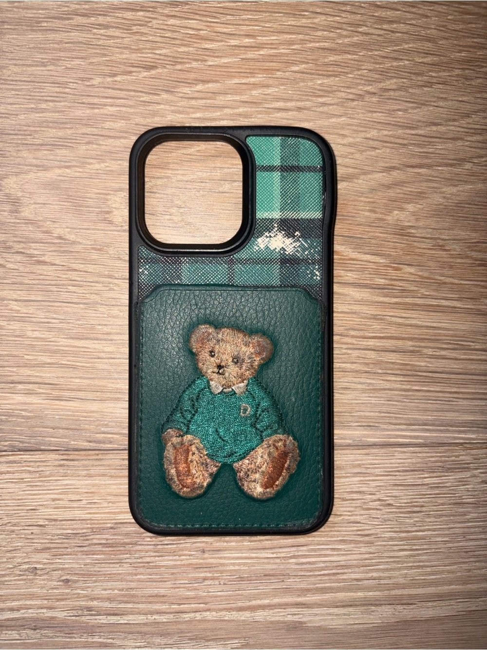 iphone 13 Pro Green Teddy Plaid Phone Case with Wallet Front Pocket